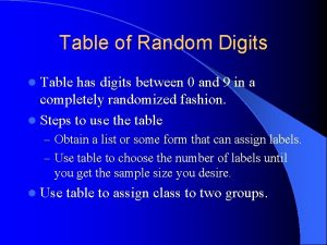 Table of Random Digits l Table has digits