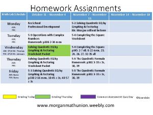 Math Lab Schedule Homework Assignments October 31 November