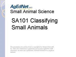 Small Animal Science SA 101 Classifying Small Animals