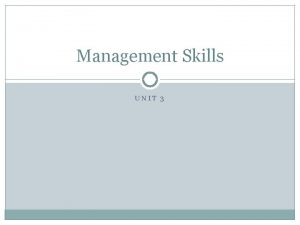 Management Skills UNIT 3 Overview Management Skills Leadership