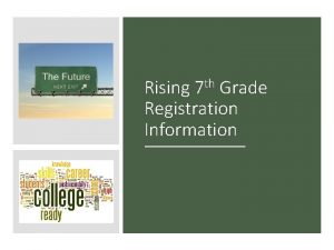 Rising 7 th Grade Registration Information Registration Information
