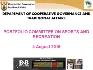 DEPARTMENT OF COOPERATIVE GOVERNANCE AND TRADITIONAL AFFAIRS PORTFOLIO