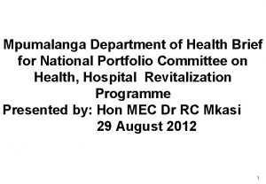 Mpumalanga Department of Health Brief for National Portfolio