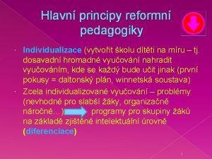 Hlavn principy reformn pedagogiky Individualizace vytvoit kolu dtti