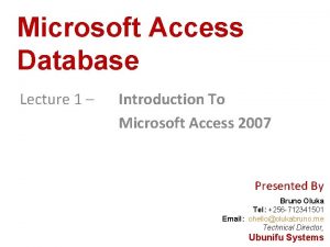 Microsoft Access Database Lecture 1 Introduction To Microsoft