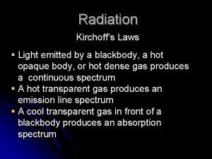 Radiation Kirchoffs Laws Light emitted by a blackbody