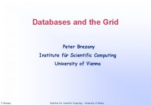 Databases and the Grid Peter Brezany Institute fr