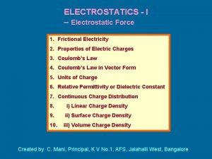ELECTROSTATICS I Electrostatic Force 1 Frictional Electricity 2