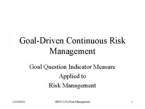 GoalDriven Continuous Risk Management Goal Question Indicator Measure