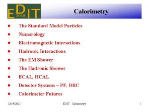 Calorimetry The Standard Model Particles Numerology Electromagnetic Interactions