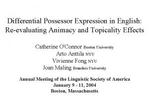 Differential Possessor Expression in English Reevaluating Animacy and