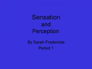 Sensation and Perception By Sarah Fredericks Period 1