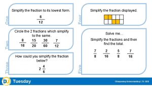 Simplify the fraction displayed Four Simplify the fraction