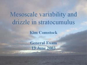 Mesoscale variability and drizzle in stratocumulus Kim Comstock