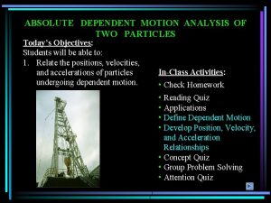 ABSOLUTE DEPENDENT MOTION ANALYSIS OF TWO PARTICLES Todays