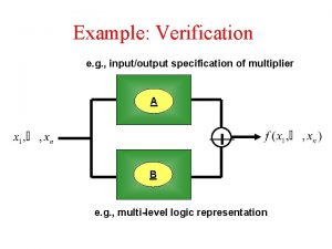 Example Verification e g inputoutput specification of multiplier