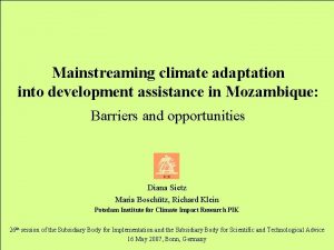 Mainstreaming climate adaptation into development assistance in Mozambique