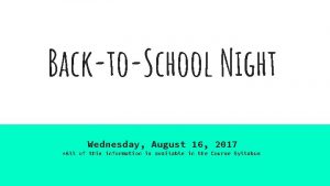 BacktoSchool Night Wednesday August 16 2017 All of