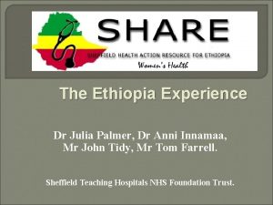 The Ethiopia Experience Dr Julia Palmer Dr Anni
