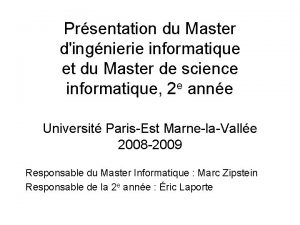 Prsentation du Master dingnierie informatique et du Master