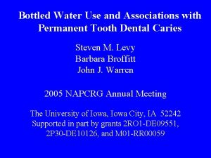 Bottled Water Use and Associations with Permanent Tooth