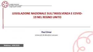 LEGISLAZIONE NAZIONALE SULLINSOLVENZA E COVID 19 NEL REGNO