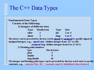 The C Data Types Fundamental Data Types Consists