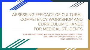 ASSESSING EFFICACY OF CULTURAL COMPETENCY WORKSHOP AND CURRICULUM