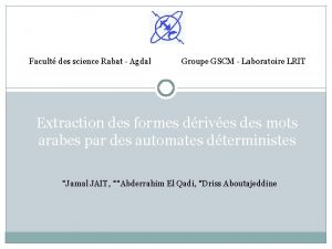 Facult des science Rabat Agdal Groupe GSCM Laboratoire