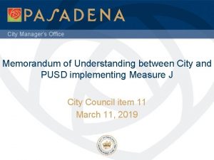 City Managers Office Memorandum of Understanding between City