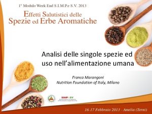 Analisi delle singole spezie ed uso nellalimentazione umana