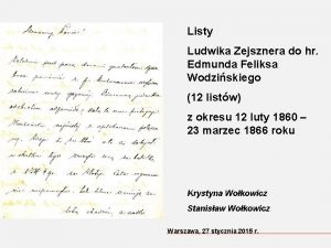 Listy Ludwika Zejsznera do hr Edmunda Feliksa Wodziskiego