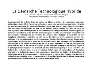 La Dmarche Technologique Hybride A EL Marrakchi Inspecteur