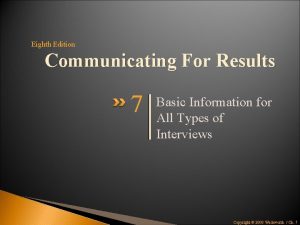 Eighth Edition Communicating For Results 7 Basic Information