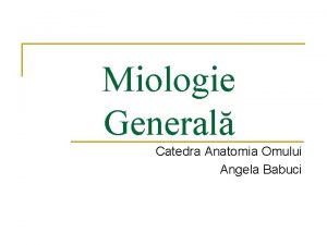 Miologie General Catedra Anatomia Omului Angela Babuci Planul