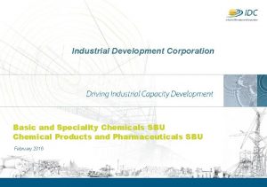Industrial Development Corporation Basic and Speciality Chemicals SBU