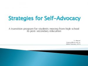 Strategies for SelfAdvocacy A transition program for students