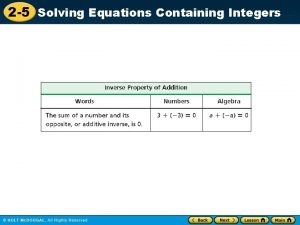 2 5 Solving Equations Containing Integers 2 5