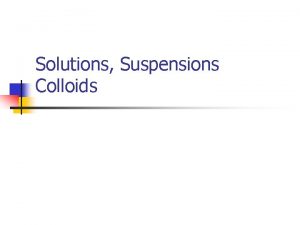 Solutions Suspensions Colloids Solutions n n n Appears