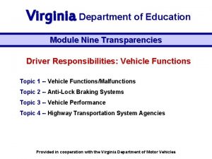 Virginia Department of Education Module Nine Transparencies Driver