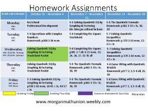 Math Lab Schedule Homework Assignments October 31 November