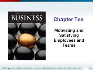 Chapter Ten Motivating and Satisfying Employees and Teams