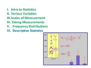 I Intro to Statistics II Various Variables III