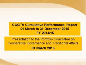 COGTA Cumulative Performance Report 01 March to 31