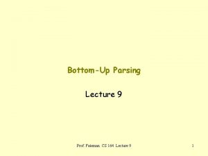 BottomUp Parsing Lecture 9 Prof Fateman CS 164