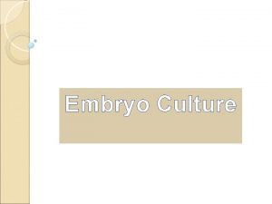 Embryo Culture Embryo Culture Isolation growth of an