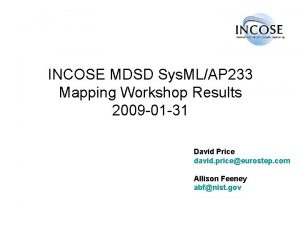 INCOSE MDSD Sys MLAP 233 Mapping Workshop Results