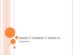 DIRECT INDIRECT SPEECH QUESTION DIRECT SPEECH Direct speech