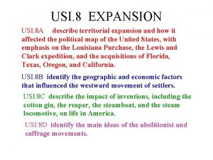 USI 8 EXPANSION USI 8 A describe territorial