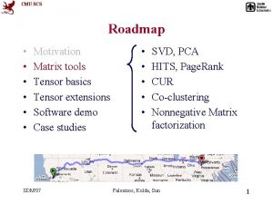 CMU SCS Roadmap Motivation Matrix tools Tensor basics